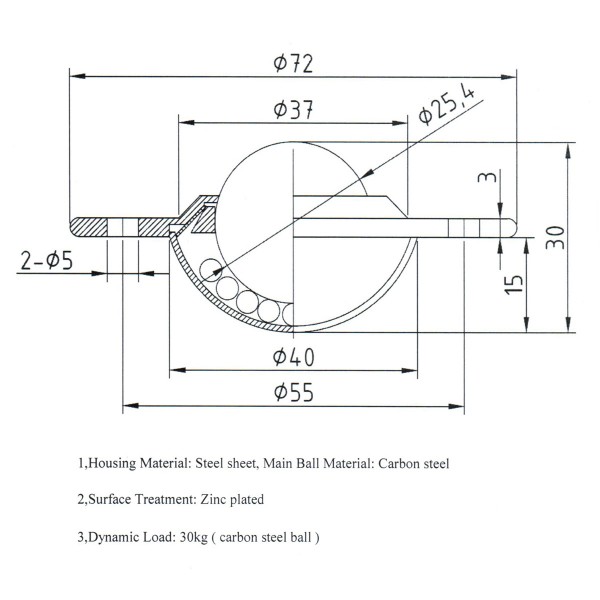 Kugelrolle mit Flansch KSF-25-B ( KU-Ø 25,4 )