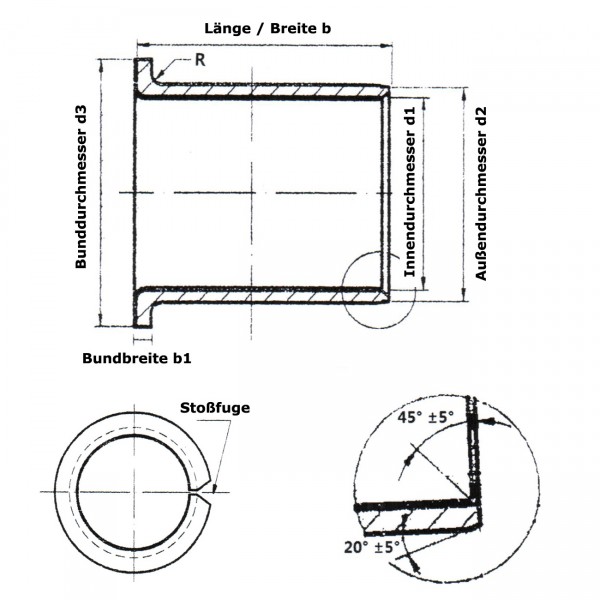 Gleitlager-Bundbuchse PAF-06040-P10 ( BB-0604, EGF06040E40, TFF0604, KF06040SF1 )