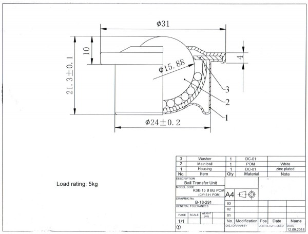 Kugelrolle KSB-15-B-BU-POM