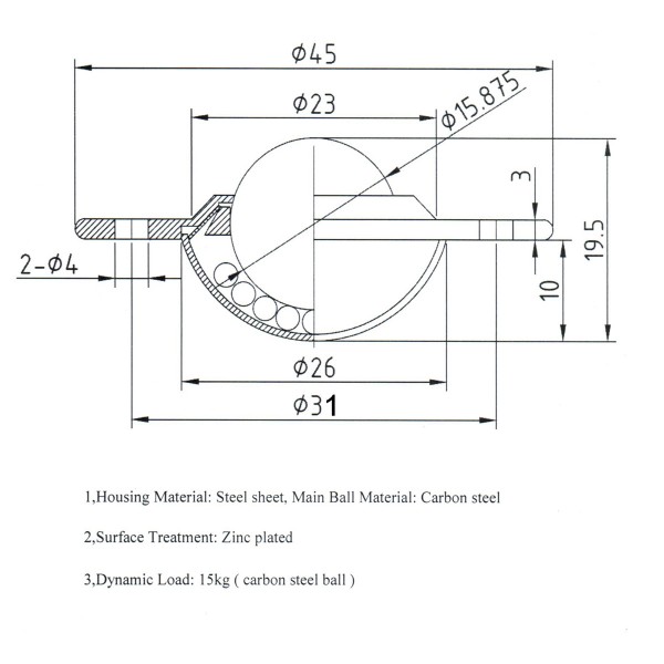 Kugelrolle mit Flansch KSF-16-B ( KU34-116 , KU-Ø 15,8 )