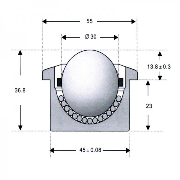 Niro-Kugelrolle KSM-30-C-BU-NI-NYLON ( Edelstahl Kugelrolle )