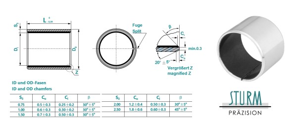 Gleitlager-Buchse PAP-3x5x3-P10 (PAP-0303-P10 mit Sondermaß Außen-Ø 5 mm)