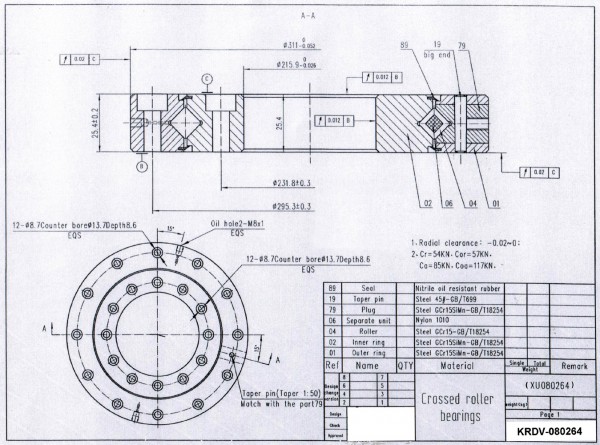 Kreuzrollenlager KRDV-080264 ( Drehverbindung XU 080264 )