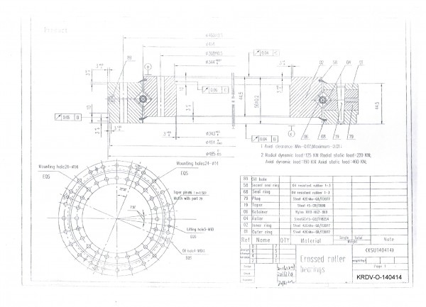 Kreuzrollenlager KRDV-O-140414 ( Drehverbindung XSU140414 )