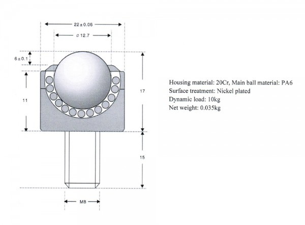 Kugelrolle KSM-12-B-FL-NYLON