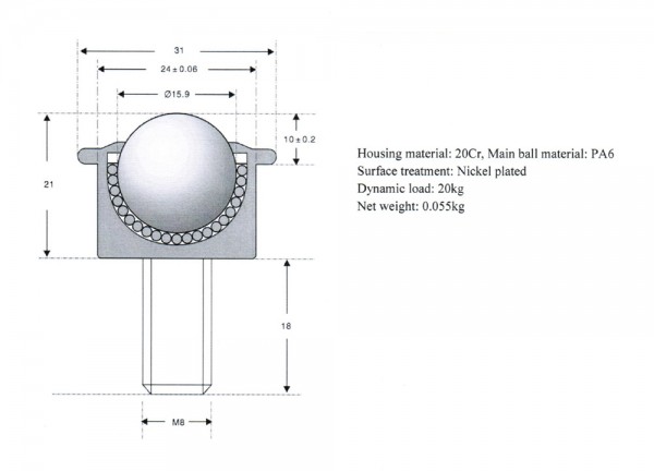 Kugelrolle KSM-15-B-BU-FL-NYLON